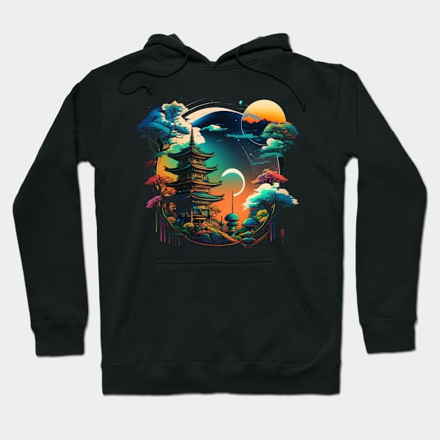 Japanese Temple Tokyo  Asian Inspired Retro Japan Hoodie by Linco